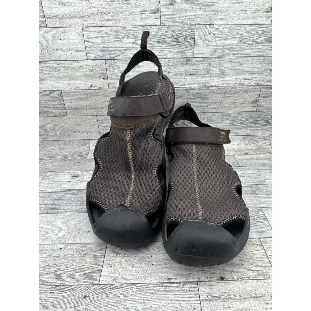 Crocs Swiftwater Mesh Sandals Men Sz 13 Espresso Black Sport Water Shoes 15041